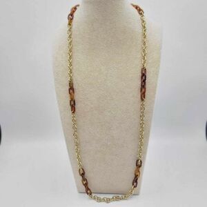 J Crew Tortoise Gold Tone Link Station Necklace